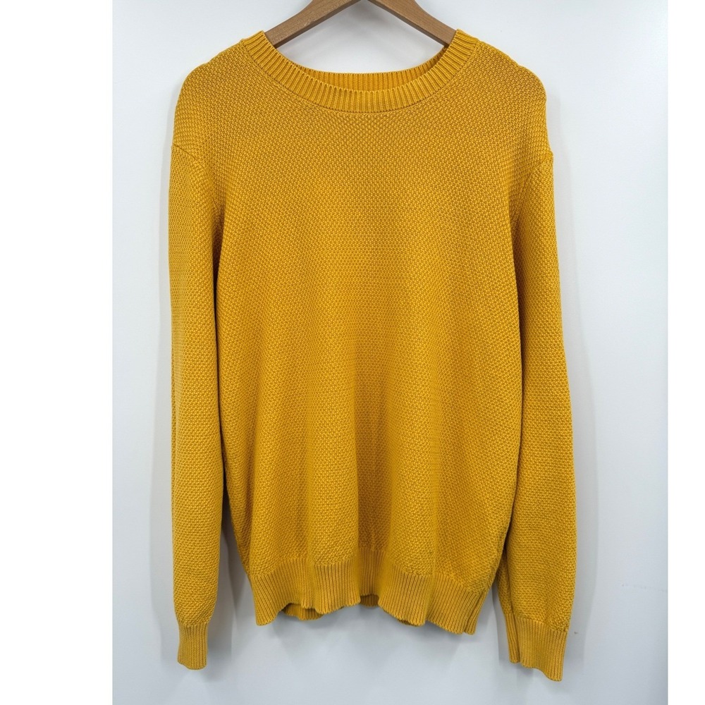 Onia Men's Large L/G Mustard‎ Yellow Textured Knit Crew Neck Cotton Sweater
